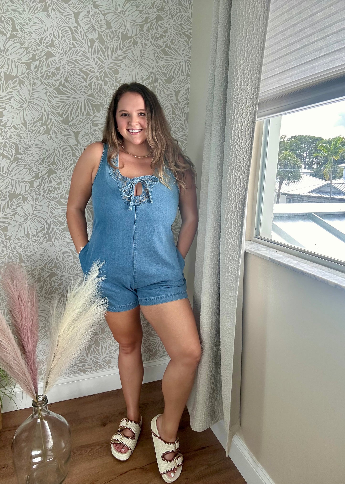 Western Blue Denim Romper