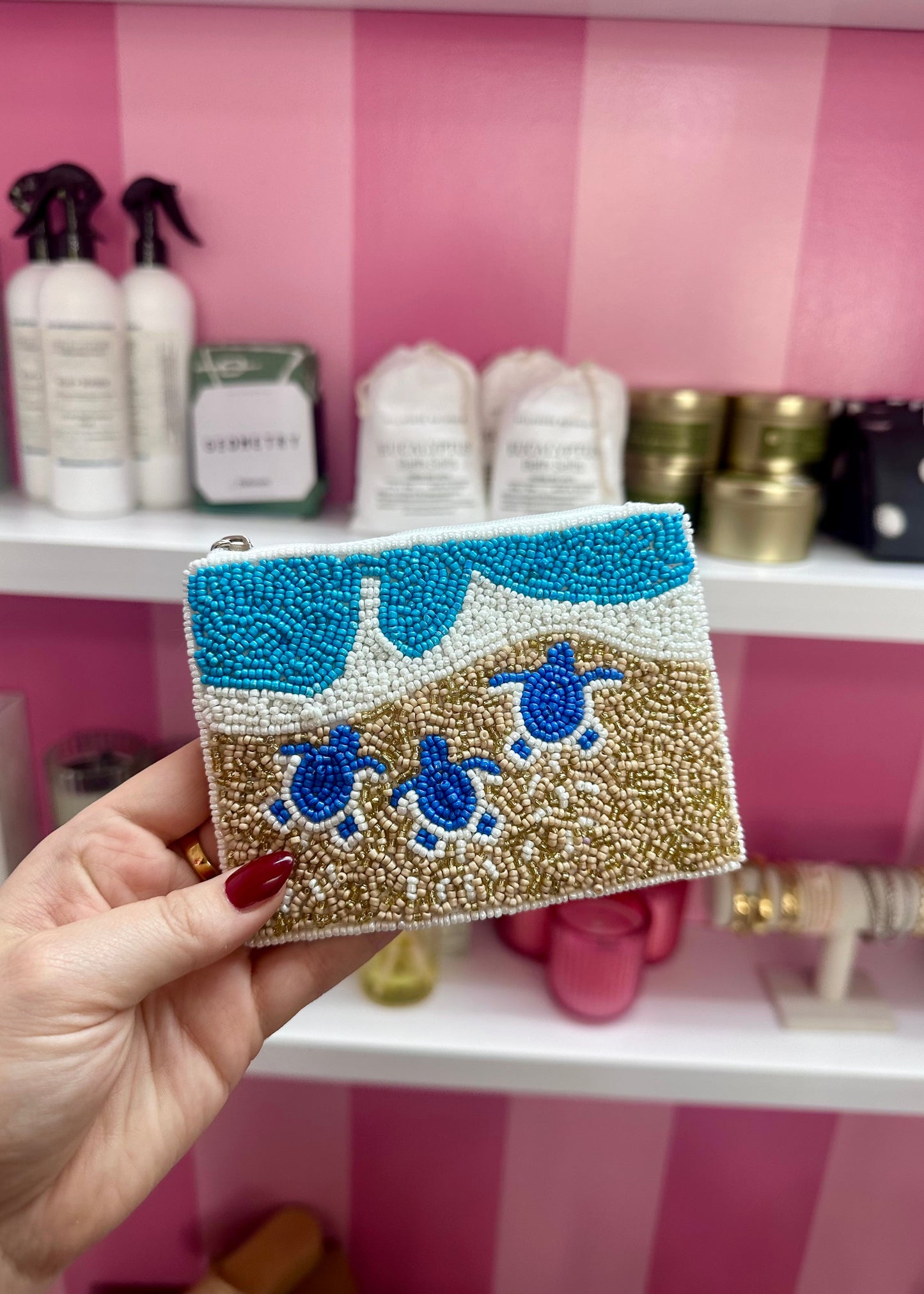 Turtle Tides Beaded Pouch