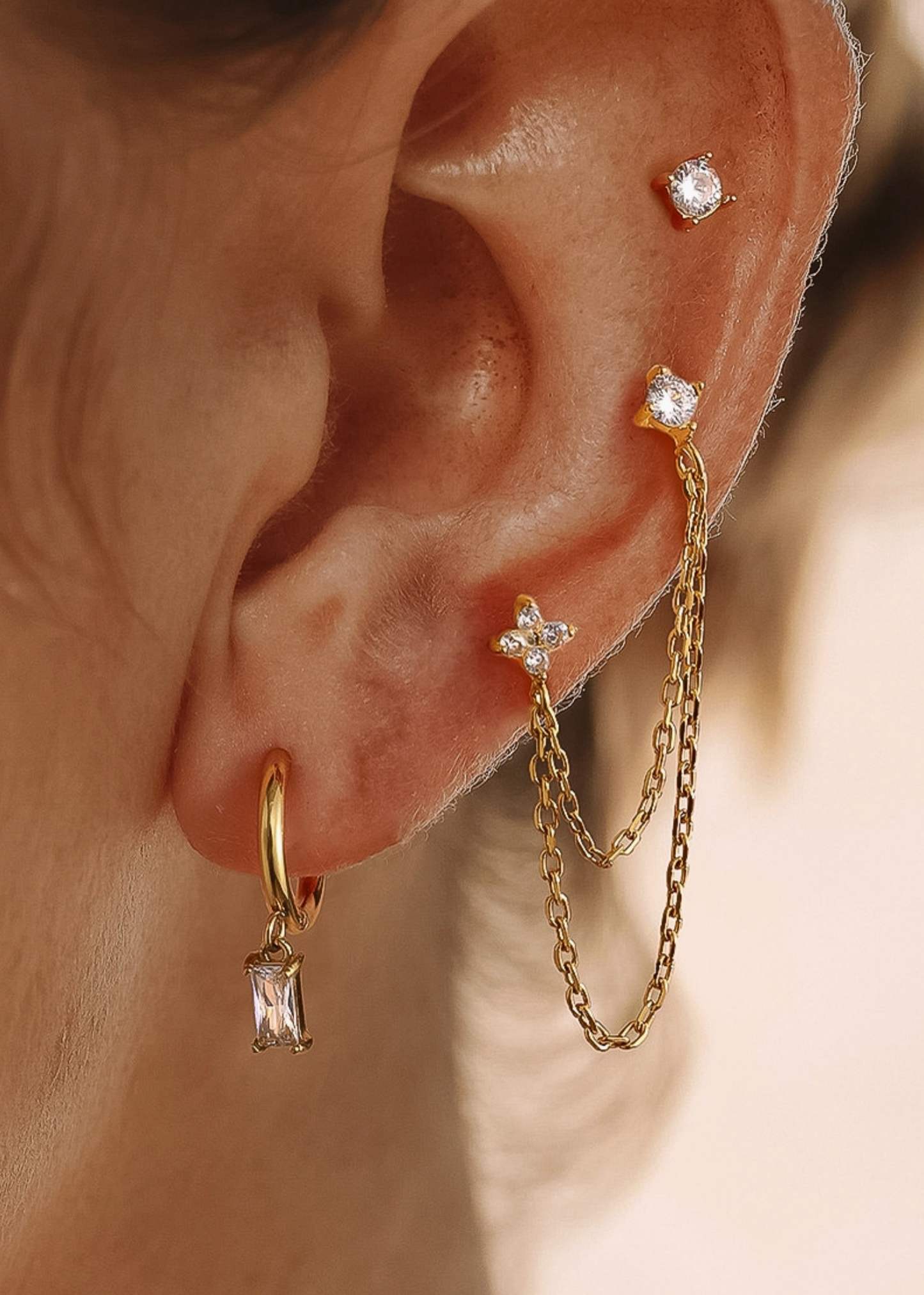 Golden Hour CZ Chain Earring Set