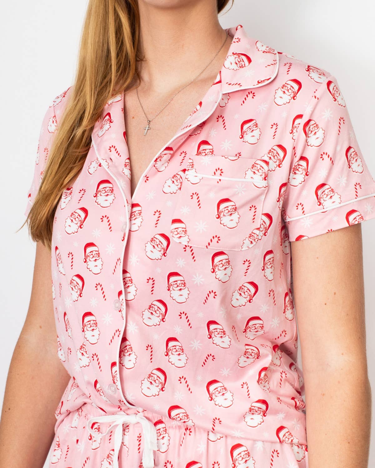 Candy Cane Cutie Short Sleeve Button Up Sleep Shirt