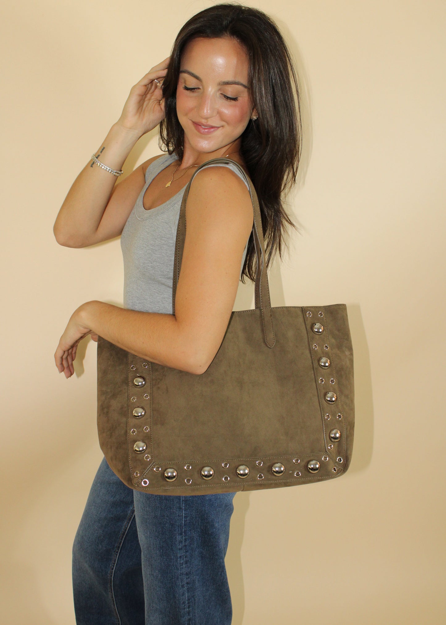 The Soho Studded Suede Tote