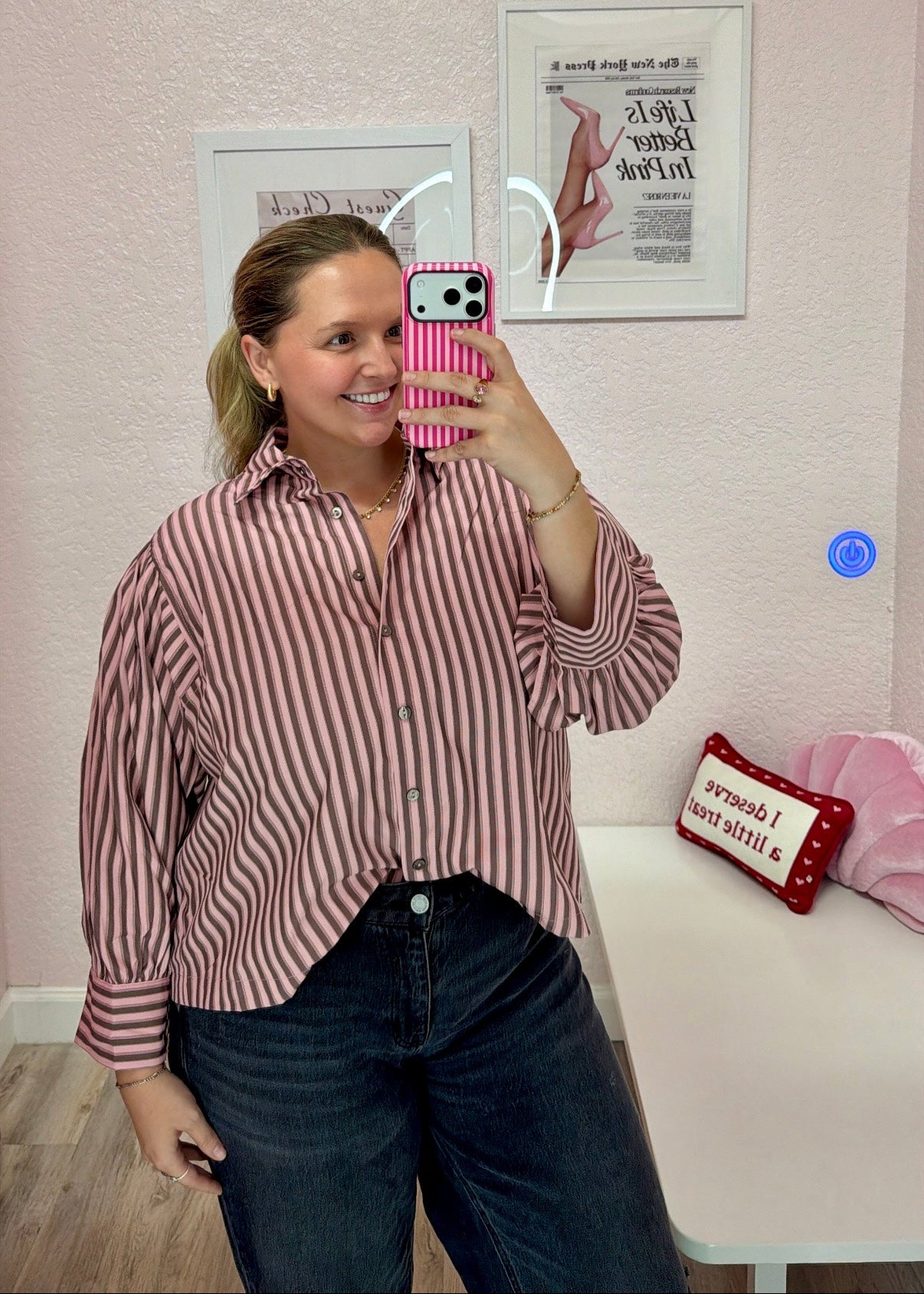 Rosé Rush Stripe Button Down