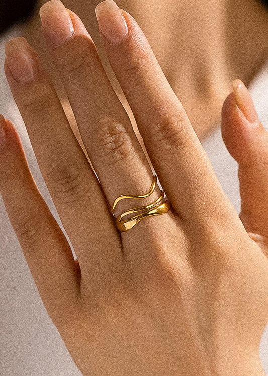 Golden Wave Abstract Ring