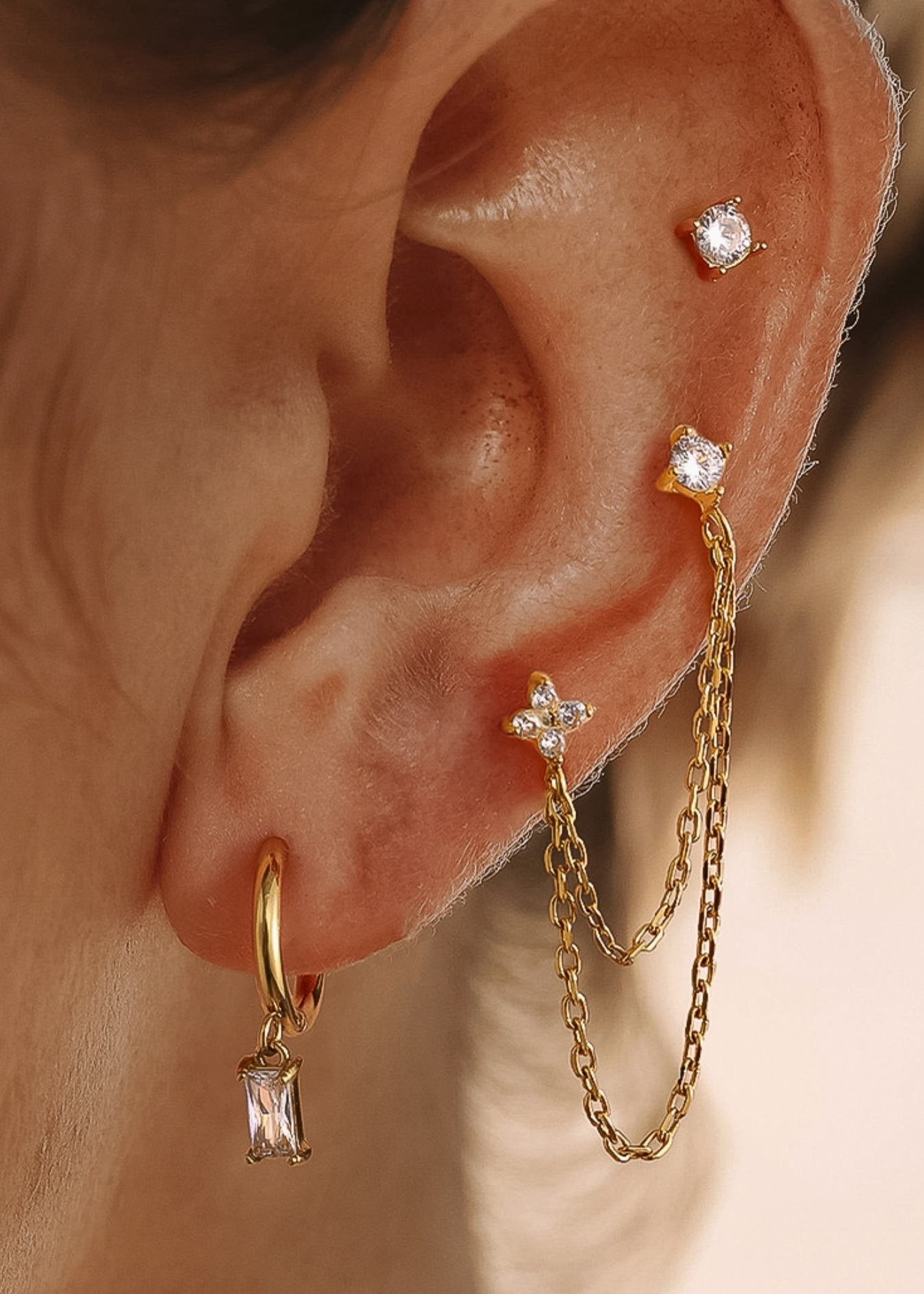 The Golden Muse CZ Chain Earring Set